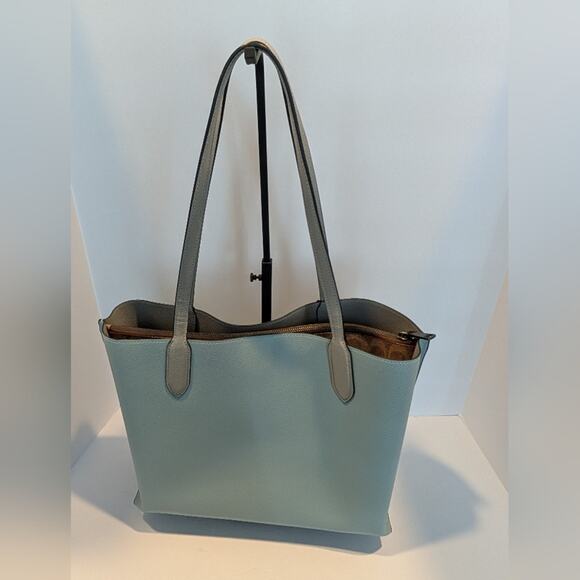 Coach Retail C0692 Willow Pebble Leather Tote In Colorblock Shoulder Bag Pewter - Picture 4 of 9